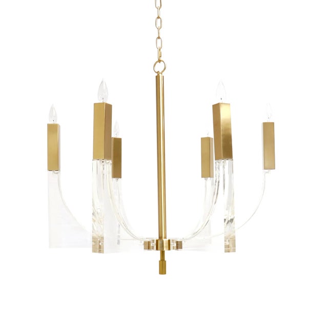 Pasargad Home Omeara Lucite & Brushed Gold Chandelier For Sale In New York - Image 6 of 6