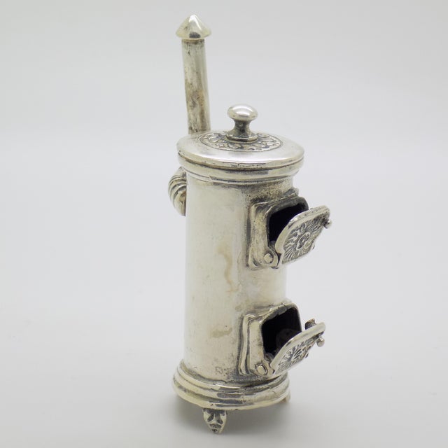 Italian Vintage Italian Handmade Genuine Sterling Silver 925 Wooden Stove Figurine Miniature For Sale - Image 3 of 12