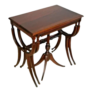 1910s Antique Nesting Tables Solid Mahogany Roman Empire Chippendale Style - Set of 3