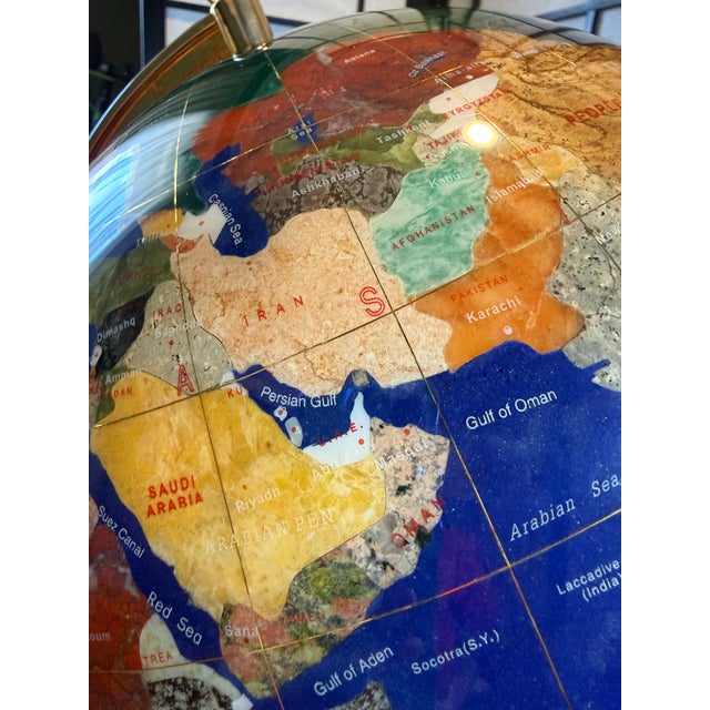 VTG Large Lapis Lazuli Globe W/ Semi Precious Stones 24 In For Sale - Image 10 of 12
