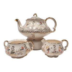1950s Vintage Art Deco Ellgreave Burslem Elegant Tea Pot Creamer and Bowl, England- 3 Pieces