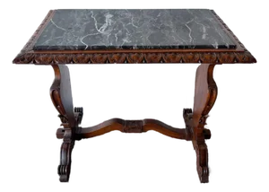 Antique Italian Baroque-Style Accent Table With Marble Top