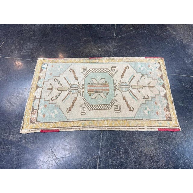 Turkish Mini Rug Oriental Hand Knotted Vintage Rug 1'10" x 3' #17941 For Sale - Image 4 of 8