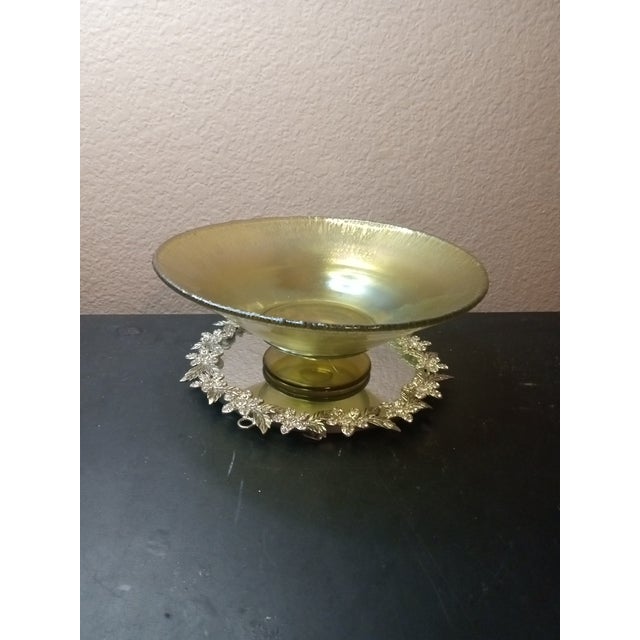 Signed Louis Comfort Tiffany Favrile Iridescent Stretch Glass Pedestal Bowl. For Sale - Image 9 of 9