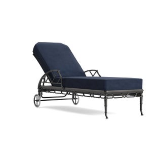 Brown Jordan Calcutta Adjustable Chaise Lounge, Textured Pewter frame with Fusion Neptune fabric For Sale