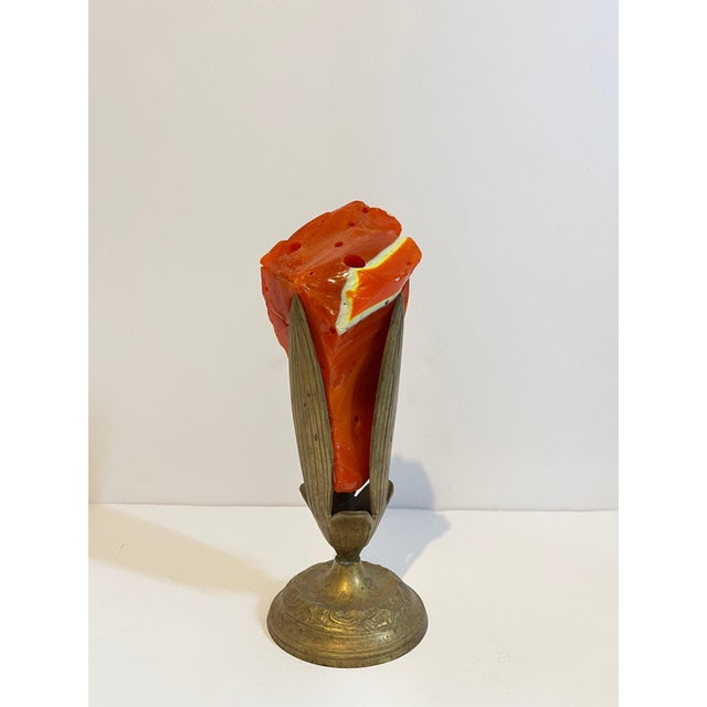 Early Murano Glass Free Form Abstract Blown, Cut, Glass Sculpture in Bronze Vase, c.1930s-1940s For Sale In Miami - Image 6 of 8