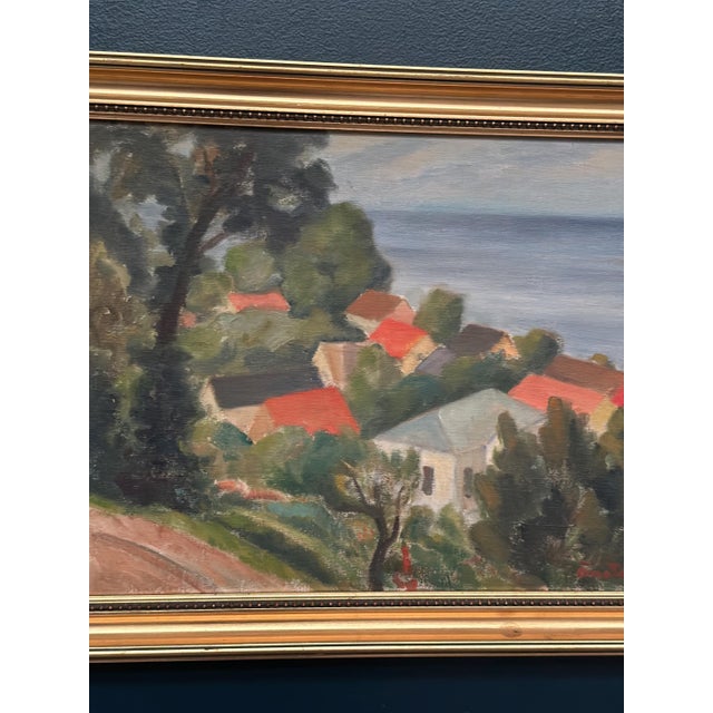 Mid-Century Modern Bernhard Önstad, Coastal Village, 1960s, Oil on Panel, Framed For Sale - Image 3 of 16