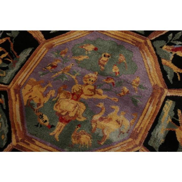 Textile Rug & Kilim’s Pictorial Medallion Square Rug in Purple, Gold, & Black Tones For Sale - Image 7 of 8