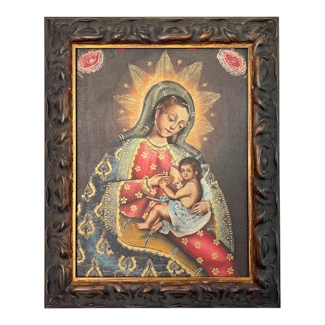 Mid 20th Century Cuzco School Painting of the Nursing Madonna For Sale
