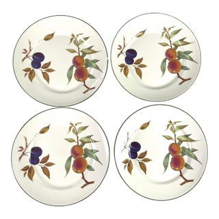 1980s Royal Worcester Evesham Vale-Green Rim – Dinner Plates, Set of Four For Sale