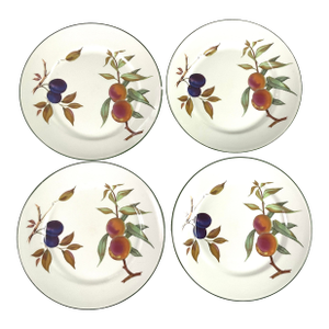 1980s Royal Worcester Evesham Vale-Green Rim – Dinner Plates, Set of Four