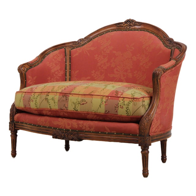 Vintage French Provincial Upholstered Love Seat Settee For Sale