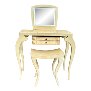 Late 20th Century French Cream Vanity Table With Mirror and Matching Bench, 2 Pieces