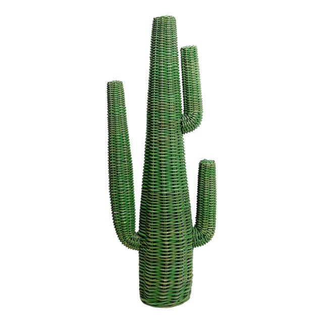 Hand-Woven Rattan Saguaro Cactus Sculpture, 1970s For Sale