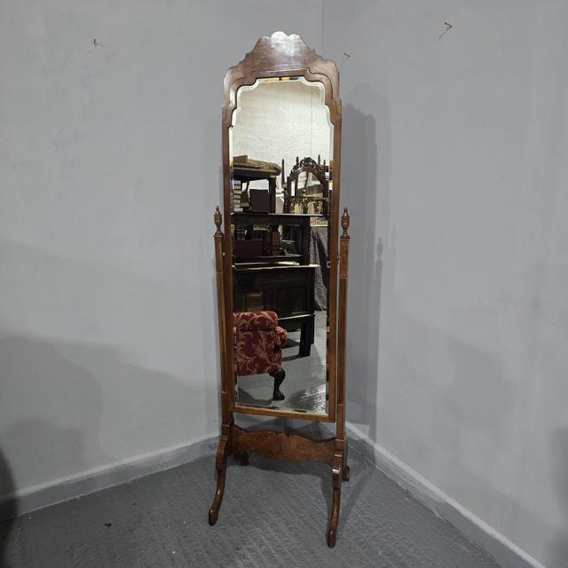 Superior quality Queen Anne burr walnut cheval mirror with original bevelled mirror plate, in excellent overall condition....