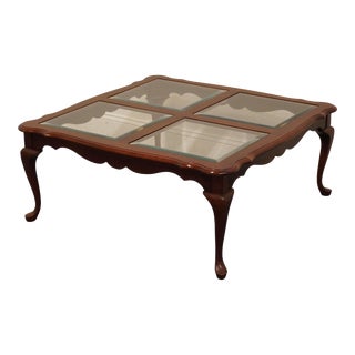Pennsylvania House Solid Cherry Traditional Style 38" Accent Square Glass Paneled Coffee Table For Sale