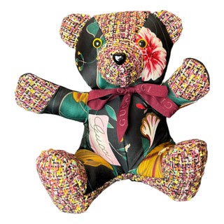 Gucci Fiori Nero Vintage Silk Scarf Tender Teddy Bear For Sale