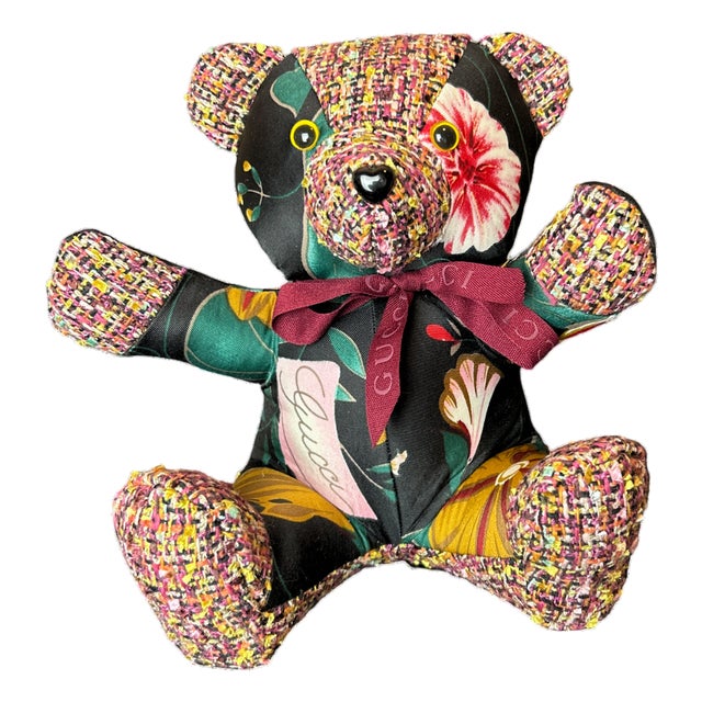 Gucci Fiori Nero Vintage Silk Scarf Tender Teddy Bear For Sale
