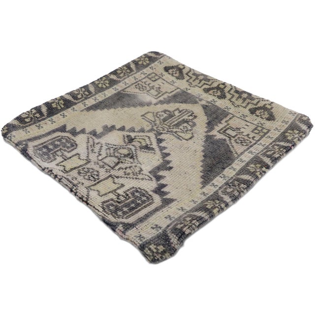 53640 Vintage Turkish Oushak Rug Pillow Cover, 01'06 x 01'06. This vintage Turkish Oushak rug pillow cover is a...