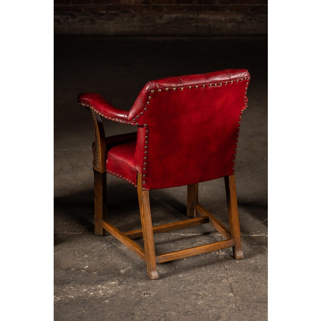 Late 20th Century Set of Four Tufted Leather Bankers Chairs in Red For Sale - Image 10 of 17