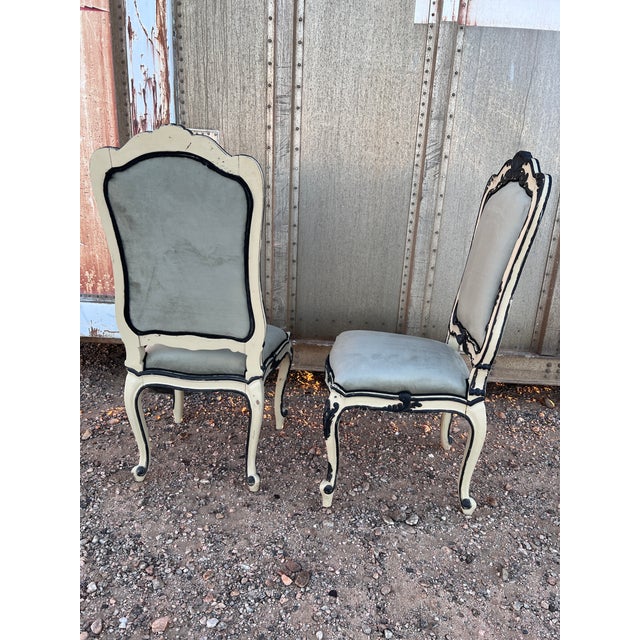 Pair of Early 20th Century Handpainted French Napoleon III Style Painted Side Chairs With New Velvet Upholstery For Sale In Palm Springs - Image 6 of 11