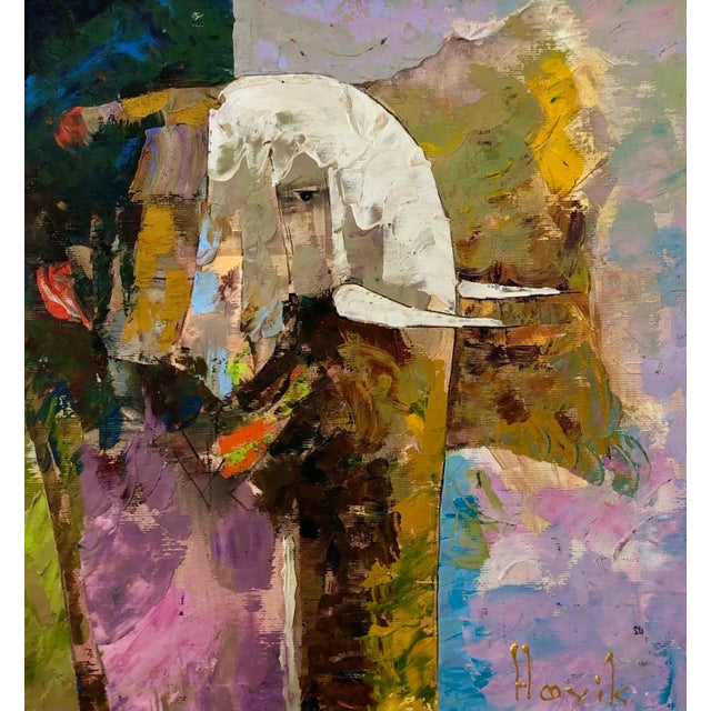 1980s Hovik Expressionist Oil Painting on Canvas of an Elephant For Sale In San Francisco - Image 6 of 7