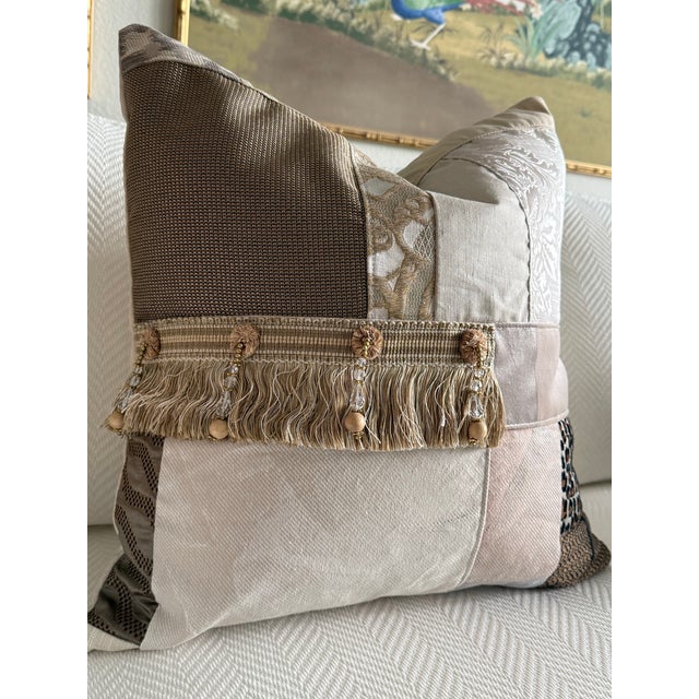 Lux Patchwork With Fringe Pillows - 18" X 18" Sold as a Pair For Sale - Image 4 of 9