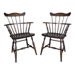 L. Hitchcock Maple Harvest Stub Arm Chairs - a Pair For Sale