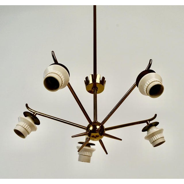 Mid-Century Modern Brass Hanging Light with Original Shades, 1950s For Sale - Image 6 of 18