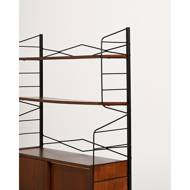 Metal Bookcase with Teak Storage Compartment, 1950s For Sale - Image 6 of 11