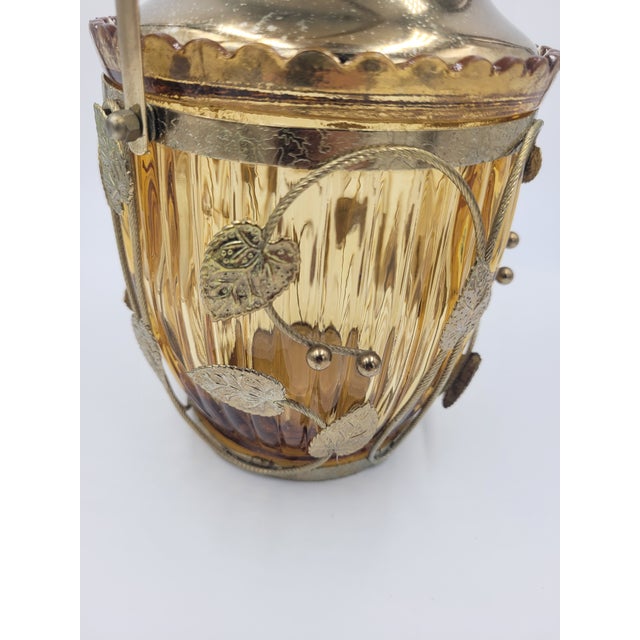 Mid 20th Century Japanese Amber Optic Glass Musical Biscuit Jar With Grape Leaf Filigree For Sale In Mobile - Image 6 of 12