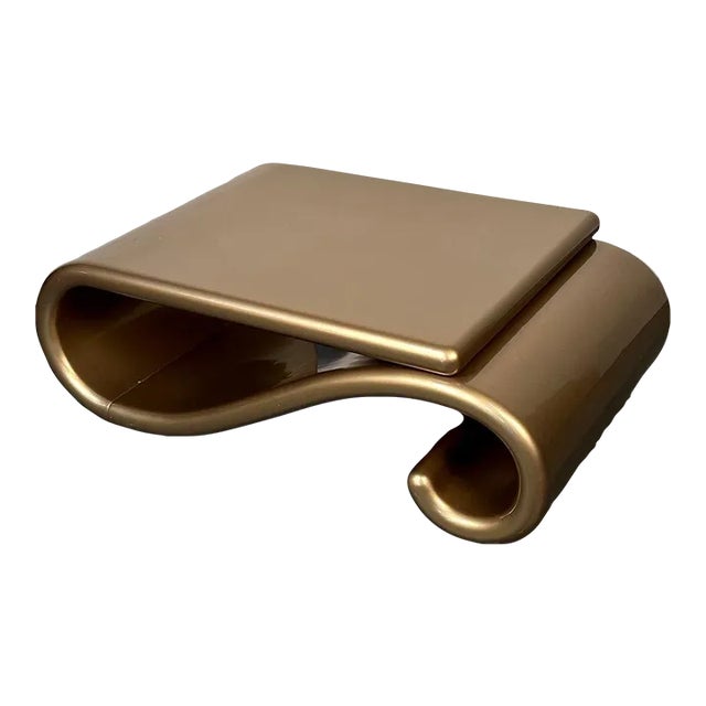 Mid-Century Modern Organic Coffee Cocktail Table Gold Metallic Fiberglass 1980s For Sale