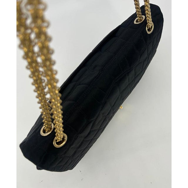 Mid 20th Century Chanel Black Satin Coco Croc Quilted 227 Reissue 2.55 Double Flap Classic For Sale - Image 12 of 13