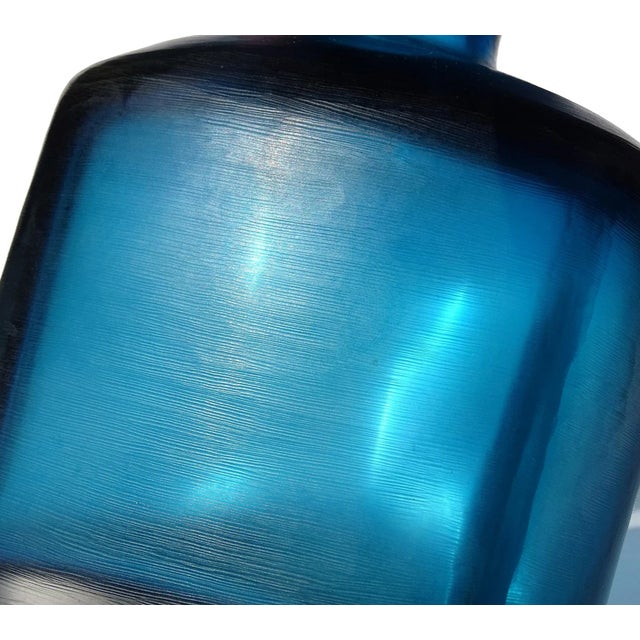 Beautiful Murano hand blown Sommerso navy blue Italian art glass flower vase. Documented to designer Paolo Venini for the...