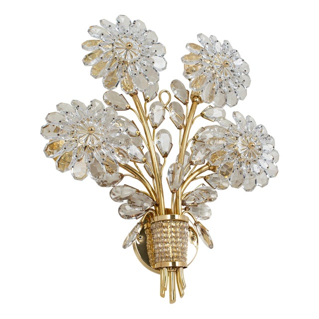 Large Gilt and Crystal Glass Flower Sconce from Palwa, 1970s For Sale