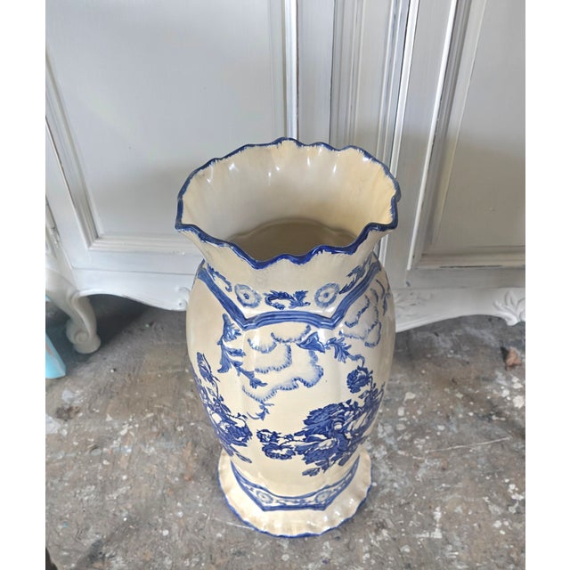 Ceramic Vintage Blue & White Ironstone Staffordshire Floor Vase For Sale - Image 7 of 8