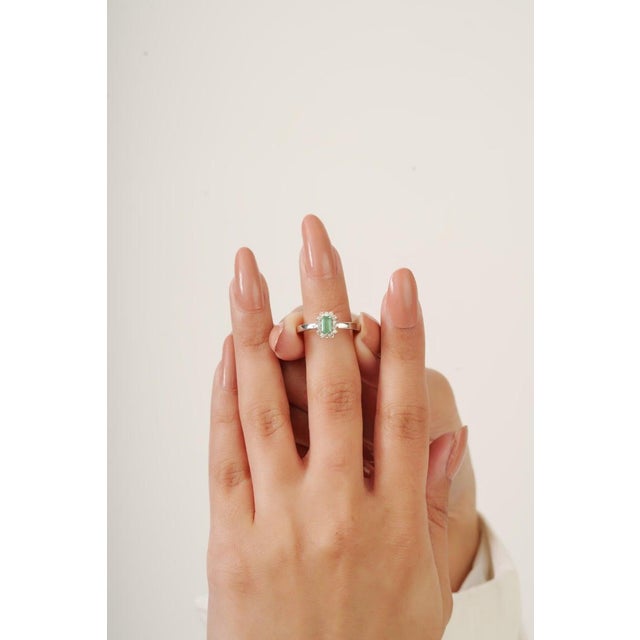 Green Dainty Emerald and Diamond Pendant in Solid 925 Silver For Sale - Image 8 of 11