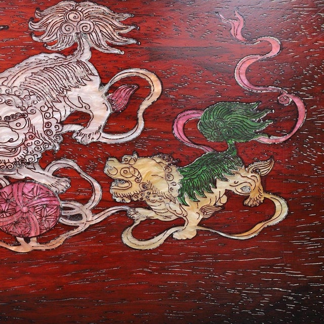 Rosewood Tray Inlaid With Mother-of-Pearl Lion Motif For Sale In Los Angeles - Image 6 of 10