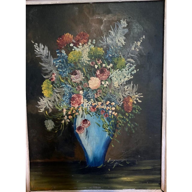 F. Domínguez, Floral Still Lifes, 1945, Oil on Pressed Cardboard, Set of 2 For Sale - Image 11 of 14