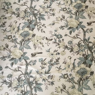 Thibaut Nemour Beige & Aqua Designer Fabric- 2.5 Yards For Sale