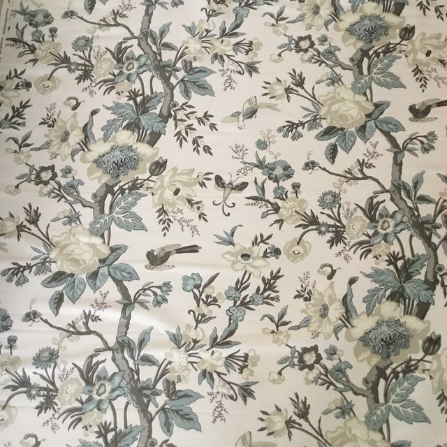 Thibaut Nemour Beige & Aqua Designer Fabric- 2.5 Yards For Sale