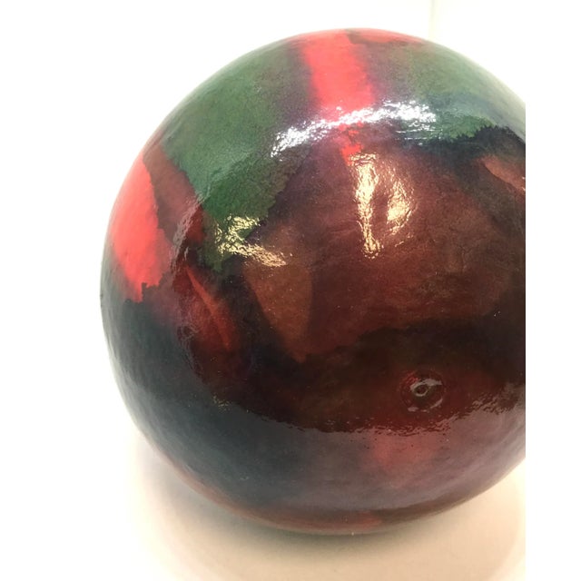 Wood Large Round Vintage Gourd Hand Painted Hanging Ornament For Sale - Image 7 of 11