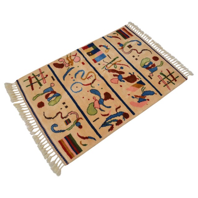 1990s Kandinsky - Four Parts - Inspired Hand Knotted Area Rug Small Rug 2′7″ × 4′2″ For Sale - Image 5 of 18