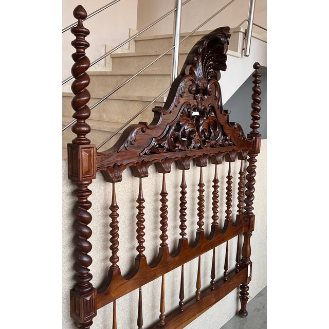 About the Item 19th century Baroque bed, original Spanish bed. This queen size 4-poster bed is hand carved with elaborate...