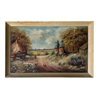 Vintage T. Bende Impressionist Village Landscape Oil Painting on Masonite Board – Framed For Sale