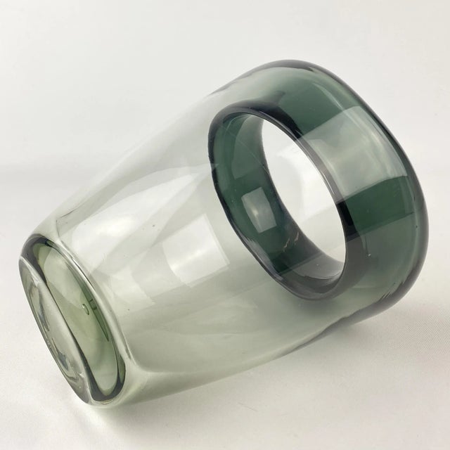 Vintage Modernist Handblown Smoked Glass Vase For Sale - Image 11 of 13