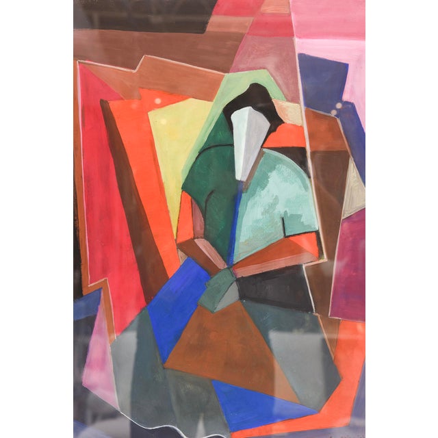 Abstract Vintage Signed Cubist Abstract Watercolor Custom Framed One of a Kind For Sale - Image 3 of 8