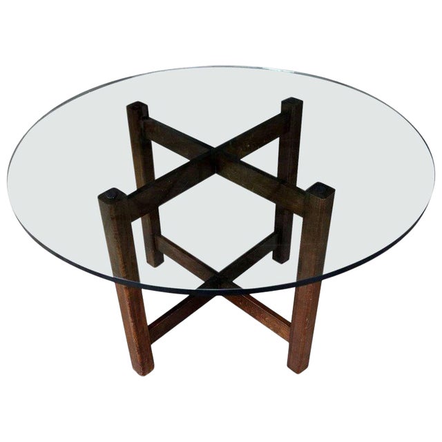 Modernist X Base Dining Room Table With Round Glass Top Chairish