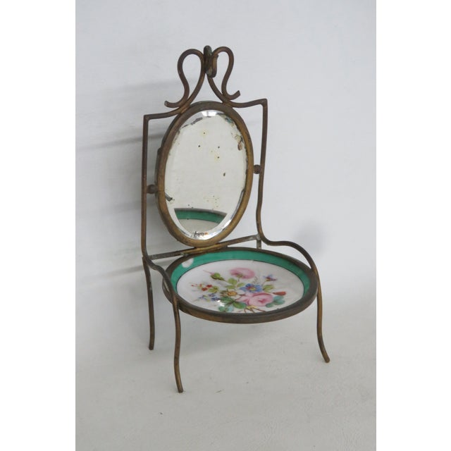 Metal Victorian Brass and Porcelain Miniature Chair Mirrored Pocket Watch Holder 5052b For Sale - Image 7 of 18