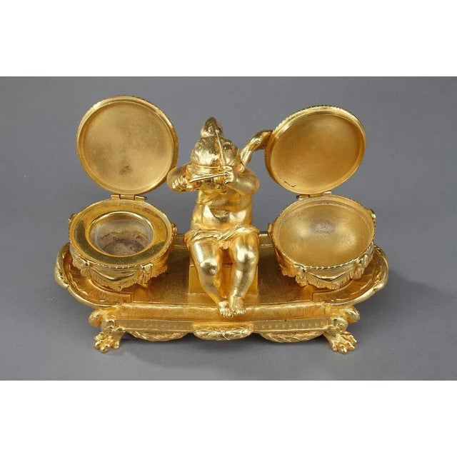 Louis XVI Style Gilt Bronze L'Amour Timbalier Inkwell For Sale - Image 14 of 17